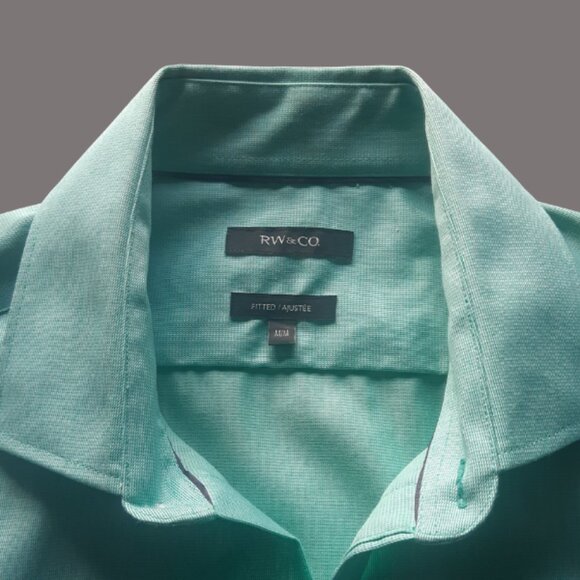 RW & CO SZ M Fitted 100% Cotton Teal Green Men's Dress Shirt - Picture 4 of 14